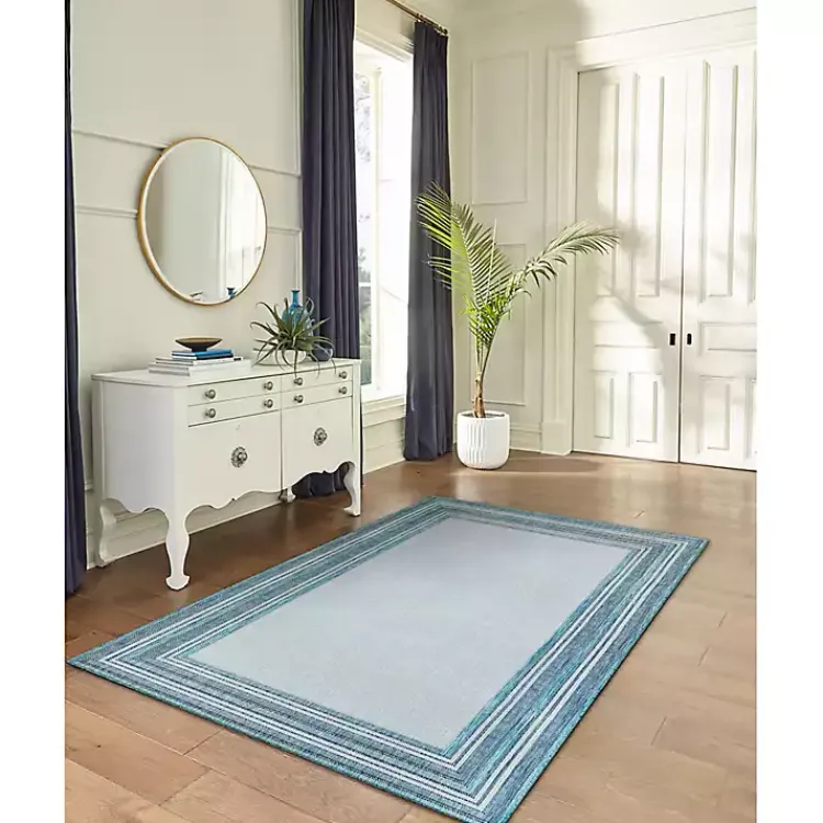 Kirklands Home Ocean Blue Threaded Frame Outdoor Area Rug, 4x7 Hot