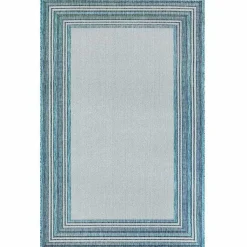 Kirklands Home Ocean Blue Threaded Frame Outdoor Area Rug, 4x7 Hot