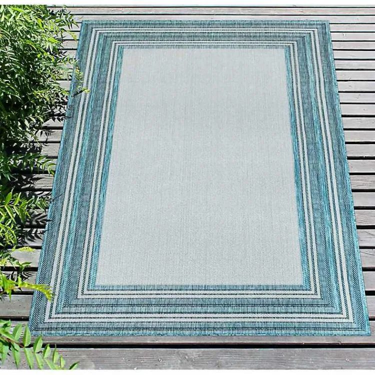 Kirklands Home Ocean Blue Threaded Frame Outdoor Area Rug, 4x7 Hot