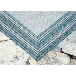 Kirklands Home Ocean Blue Threaded Frame Outdoor Area Rug, 4x7 Hot