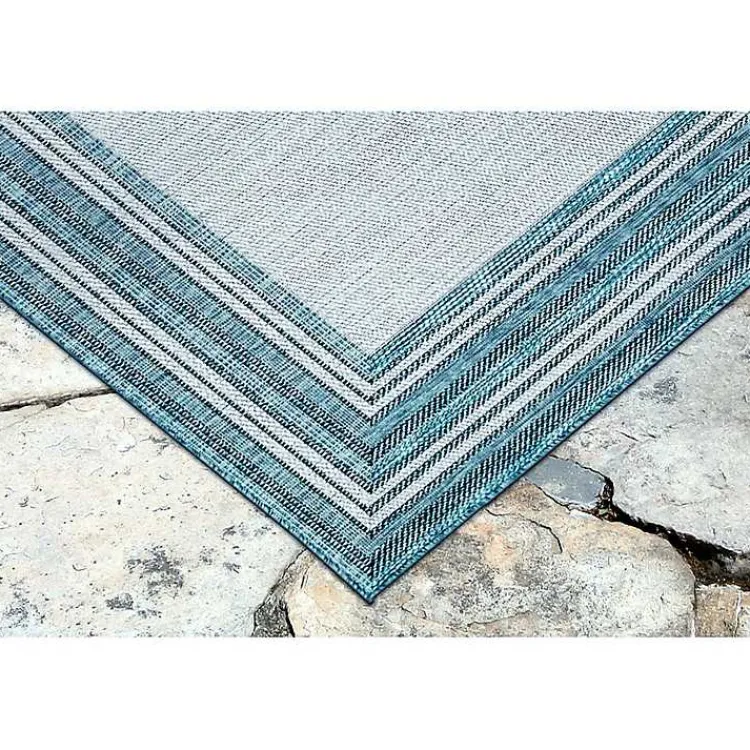 Kirklands Home Ocean Blue Threaded Frame Outdoor Area Rug, 4x7 Hot