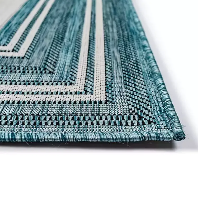 Kirklands Home Ocean Blue Threaded Frame Outdoor Area Rug, 4x7 Hot