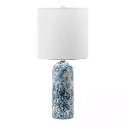 Kirklands Home Ocean Blues Mottled Pillar Table Lamp White Hot