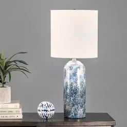 Kirklands Home Ocean Blues Mottled Pillar Table Lamp White Hot