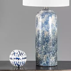 Kirklands Home Ocean Blues Mottled Pillar Table Lamp White Hot