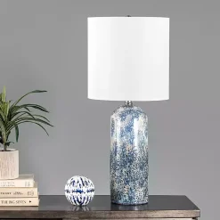 Kirklands Home Ocean Blues Mottled Pillar Table Lamp White Hot