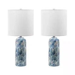 Kirklands Home Ocean Blues Mottled Pillar Table Lamp White Hot