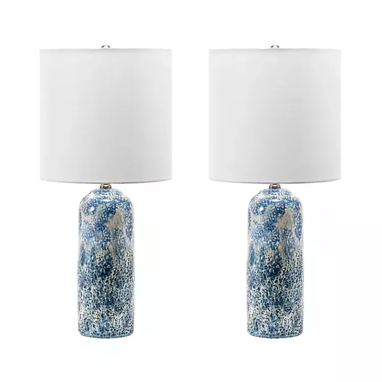 Kirklands Home Ocean Blues Mottled Pillar Table Lamp White Hot