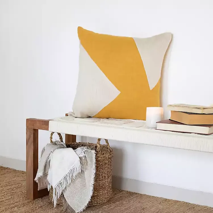 Pillows>Kirklands Home Ochre & Ivory Geometric Colorblock Throw Pillow Yellow