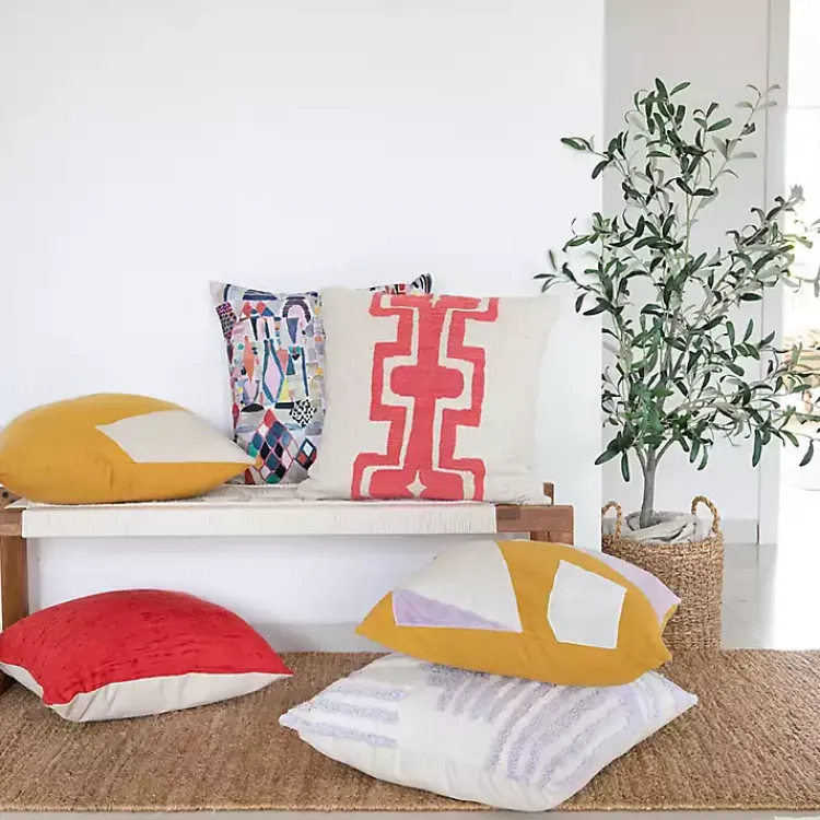 Pillows>Kirklands Home Ochre & Ivory Geometric Colorblock Throw Pillow Yellow