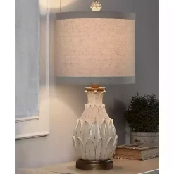 Kirklands Home Off Beige Distressed Artichoke Table Lamp White New