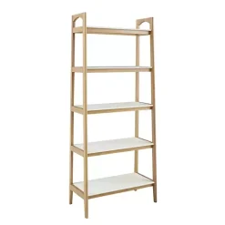 Kirklands Home Off White Wood Shelves with Natural Frame Bookcase Clearance