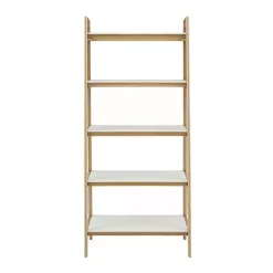 Kirklands Home Off White Wood Shelves with Natural Frame Bookcase Clearance