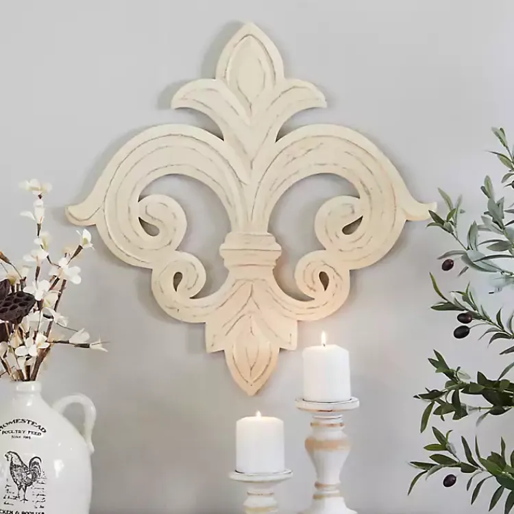 Kirklands Home Off-White Distressed Fleur De Lis Wall Decoration Ivory Hot