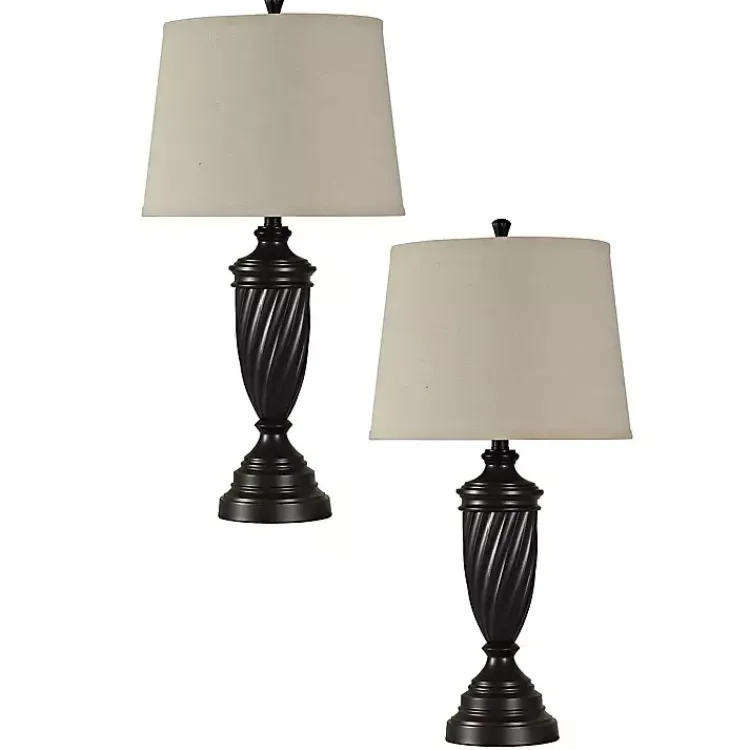 Kirklands Home Oiled Bronze Twisted Urn Table Lamps, Set of 2 Tan New