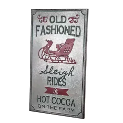 Christmas Art & Wall Decor>Kirklands Home Old Fashioned Sleigh Rides Tin Wall Sign Gray