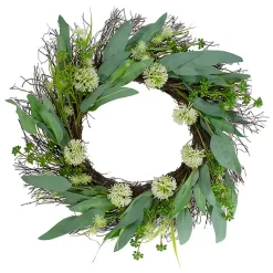 Wreaths>Kirklands Home Olive Branch and Flower Buds Spiral Wreath Green