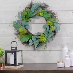 Wreaths>Kirklands Home Olive Branch and Flower Buds Spiral Wreath Green
