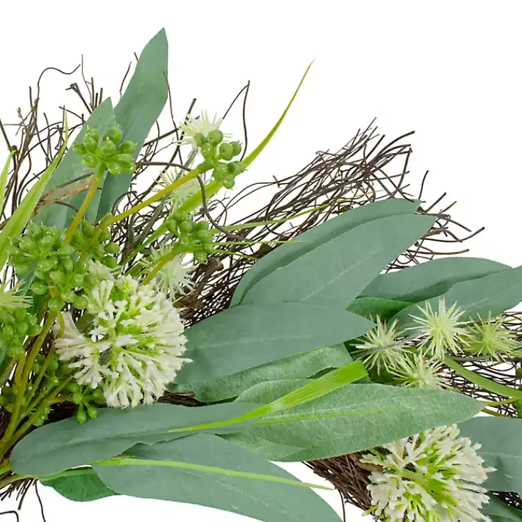 Wreaths>Kirklands Home Olive Branch and Flower Buds Spiral Wreath Green