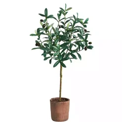 Trees & Topiaries>Kirklands Home Olive Branch Tree in Weathered Planter, 3 ft.