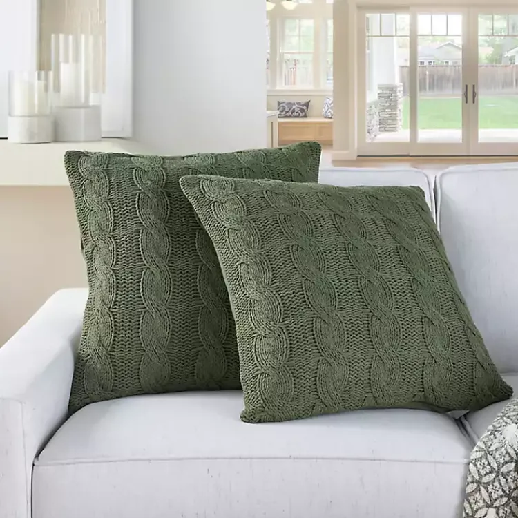 Pillows>Kirklands Home Olive Cable Knit Throw Pillows, Set of 2 Green