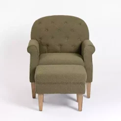 Kirklands Home Olive Boucle Tufted Chair & Ottoman Set Green Hot