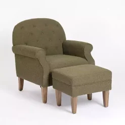 Kirklands Home Olive Boucle Tufted Chair & Ottoman Set Green Hot