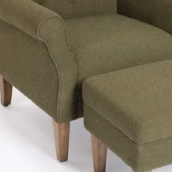 Kirklands Home Olive Boucle Tufted Chair & Ottoman Set Green Hot