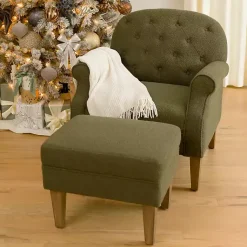 Kirklands Home Olive Boucle Tufted Chair & Ottoman Set Green Hot