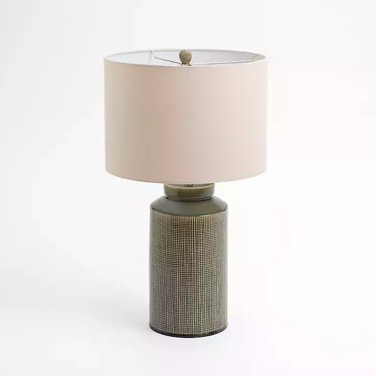 Kirklands Home Olive Green Grid Ceramic Table Lamp Tan Sale