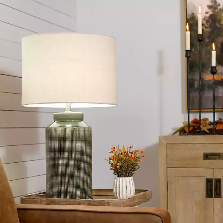 Kirklands Home Olive Green Grid Ceramic Table Lamp Tan Sale