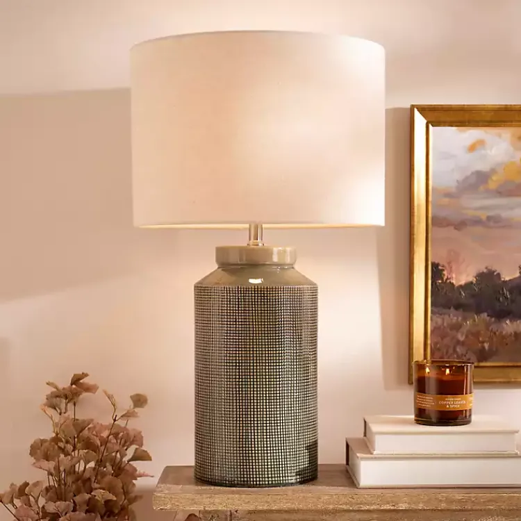 Kirklands Home Olive Green Grid Ceramic Table Lamp Tan Sale