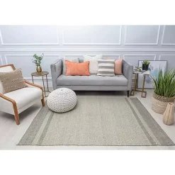 Kirklands Home Olive Striped Border Area Rug Green Discount