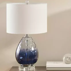Kirklands Home Ombre Blue Glass Teardrop Table Lamp White Best