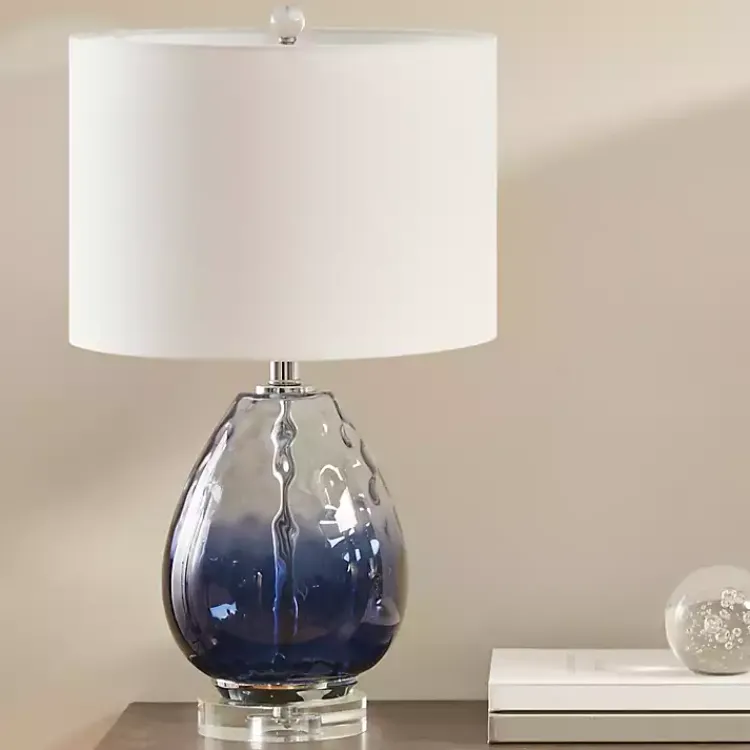 Kirklands Home Ombre Blue Glass Teardrop Table Lamp White Best