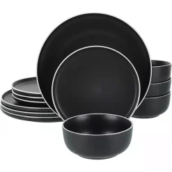 Kirklands Home Onyx Eliza 12-pc. Dinnerware Set Black New