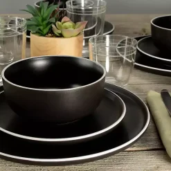 Kirklands Home Onyx Eliza 12-pc. Dinnerware Set Black New