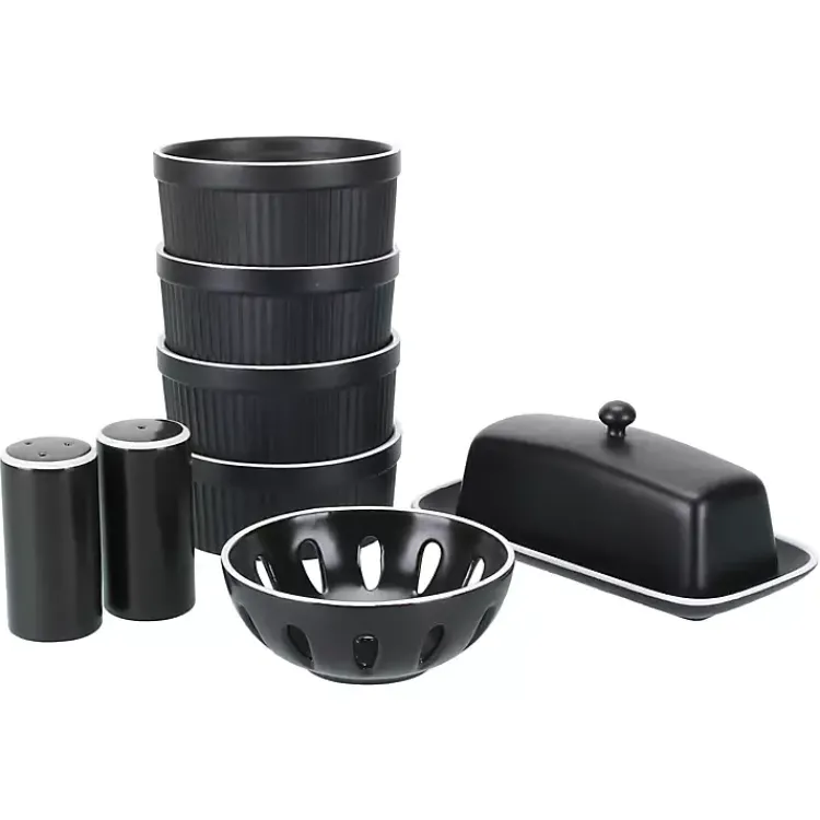 Kirklands Home Onyx Stoneware 7-pc. Kitchen Accessories Set Black Outlet
