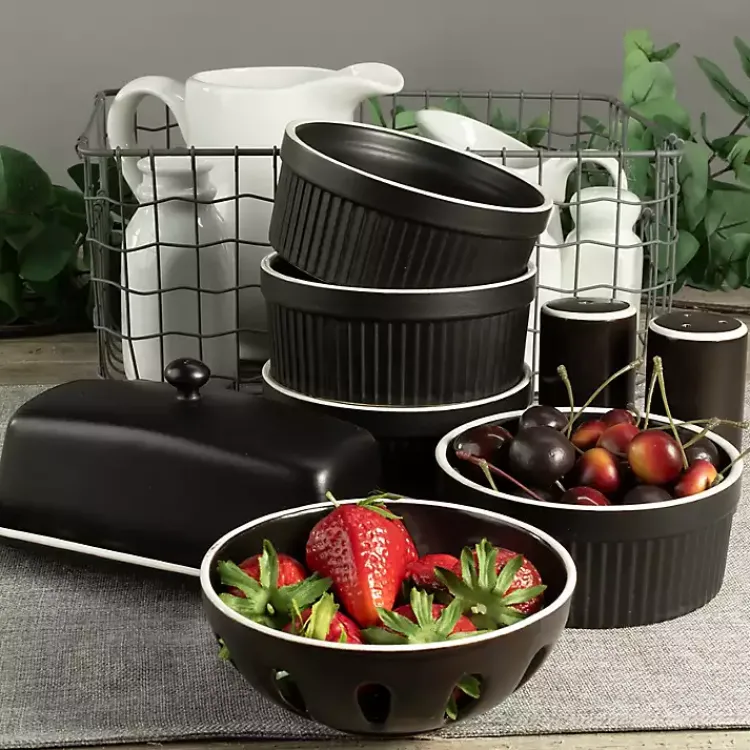 Kirklands Home Onyx Stoneware 7-pc. Kitchen Accessories Set Black Outlet