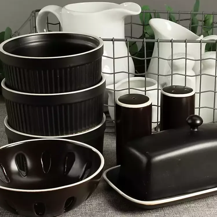 Kirklands Home Onyx Stoneware 7-pc. Kitchen Accessories Set Black Outlet