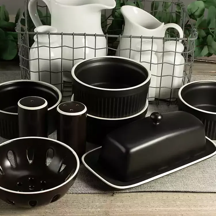 Kirklands Home Onyx Stoneware 7-pc. Kitchen Accessories Set Black Outlet