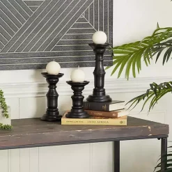 Candle Holders>Kirklands Home Onyx Turned Wood 3-pc. Candle Holder Set Black