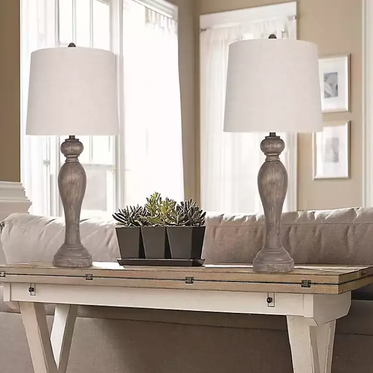 Kirklands Home Opal Rustic Wood Table Lamps, Set of 2 Gray Sale