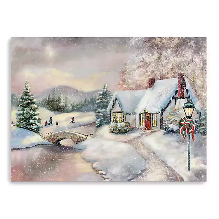 Christmas Art & Wall Decor>Kirklands Home Opal Snowy Christmas House Giclee Canvas Art Print Multi