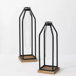 Vases>Kirklands Home Open Iron Frame Tube Vases, Set of 2 Black