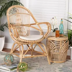 Kirklands Home Open Woven Rattan Accent Chair White