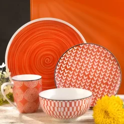 Kirklands Home Opulent Stoneware 16-pc. Dinnerware Set Orange New