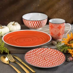 Kirklands Home Opulent Stoneware 16-pc. Dinnerware Set Orange New