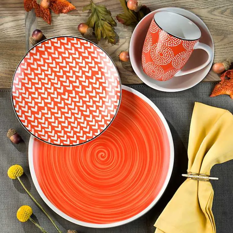 Kirklands Home Opulent Stoneware 16-pc. Dinnerware Set Orange New