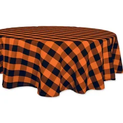 Halloween>Kirklands Home Orange and Black Buffalo Check Round Tablecloth